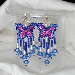 Beaded butterfly dangle earrings